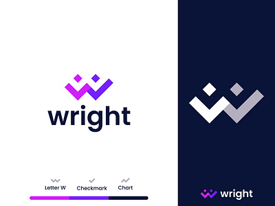 wright logo design analysis brand identity chart check mark concept data design for sale graph icon identity illustration logo mark minimal pixel register typography vector w letter