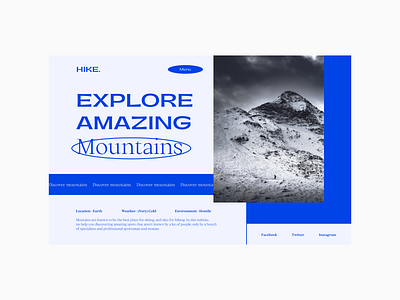 Hike. Landing Page blue design hero layout minimal ui uiux ux uxui webdesign