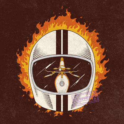 Burn on comission design digitalillustration fire fireworks handdrawn helmet helmet design illustration illustrator tshirt design vintage vintage design
