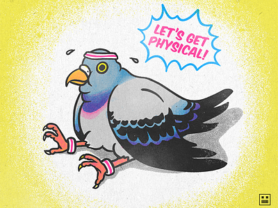 Let's Get Physical! animal art character comic digital art exercise fat halftone illustration pigeon procreate retro sports spot illustration texture