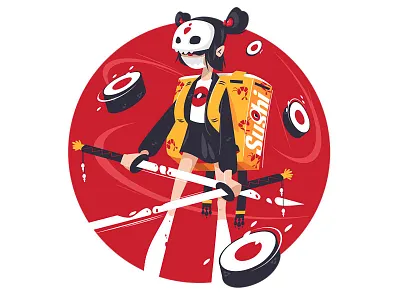 Samurai girl with katana blood character delivery facemask fight flat girl illustration katana kit8 knife samurai suchi vector weapon woman