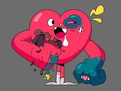 Heart Attack. 2d bruise cartoon character characterdesign flowers heart illustration illustrator love red ring romance shape