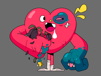 Heart Attack. 2d bruise cartoon character characterdesign flowers heart illustration illustrator love red ring romance shape