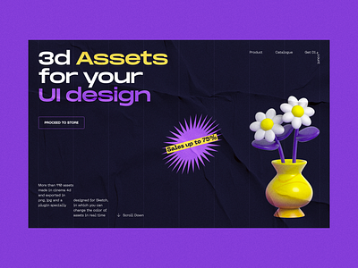 Marketplace for 3D Assets asset brutalism buy dark design digital marketplace minimal sell slick sticker vibrant visual web platform website zajno