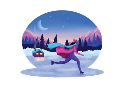 Travelling Girl, Ice Skating illustration