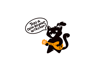 Cat bard ballad bard cat character feather guitar illustration logo logotype lute music song tail vector witcher