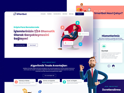 BBSmartBot - Cryptocurrency Trade Bot - Landing Page Design 2021web 3dillustration application bitcoin bitcoins clean cryptocurrency landingpage product profile simple simplicity ui user websites