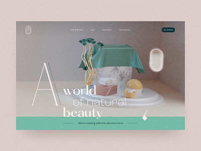 World of natural beauty ✨ 3d blender desktop frame landingpage material texture turquoise typography window