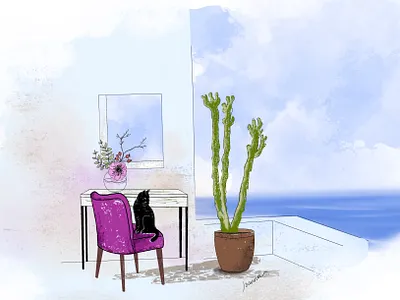 Cozy Cat artdirection blue branding cactus cats design identity illustration minimal vector