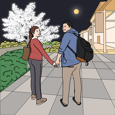 Couple under the moon light adobe illustrator avatar design cartoon style design flat illustration