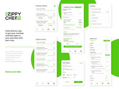 Zippy Chef (Restaurant Side) app design food app logo minimal restaurant app restaurant side ui