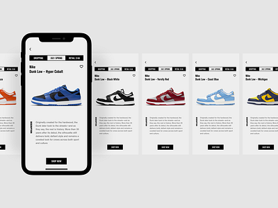 sneaker shop app - UI exploration ecommerce ecommerce app hypebeast minimal mobile mobile app mobile store mobile ui nike online shop online store shoes app shopping sneakers store ui uiux