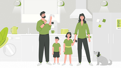 Family and bills animation character flat illustration kitchen simple vector