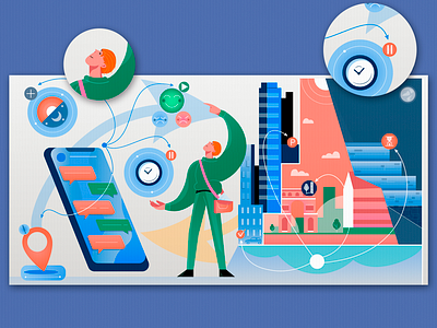 Context in UX Design and Architecture architecture arrows buildings businessman city context emotional fiverr flat geometrical gradient icon design illustration minimal phone shapes time ux vector