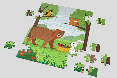 puzzle for children ai animals art bear card cartoon character design cute design designs forest illustration inspiration kids poster puzzle spot illustration vector