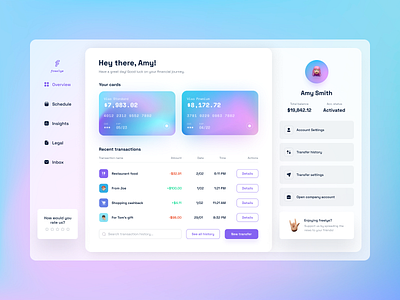 Bank App Dashboard app bank cards design fireart fireart studio gradient transaction ui