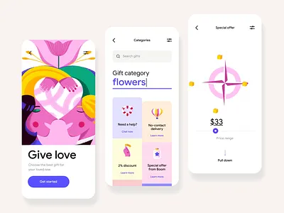 Give Love - Mobile App Design animation app colors gift box illustration illustrator love mobile mobile app mobile app design mobile ui motion motion design ui ux valentines day