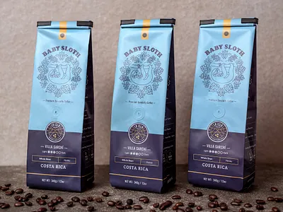 Packaging Baby Sloth baby sloth branding coffee coffee bag costa rica identity illustration linear packaging packaging design print