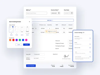 Invoice Creation cards clean minimal ui ux web