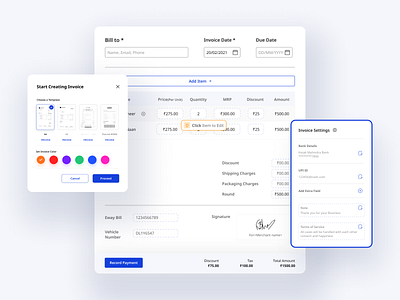 Invoice Creation cards clean minimal ui ux web