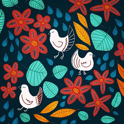 Autumn pigeons autumn autumn leaves flowers illustraion pattern design patterns procreate textile design textile print