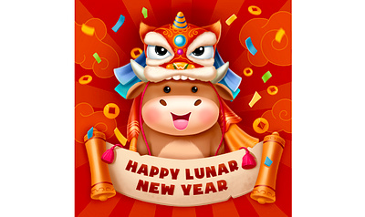 Happy lunar new year! art bull cartoon china chinese new year dragon holiday illustration lunar new year new year red