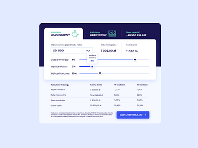 Leasing calculator bank banking blue calculator car credit dashboad design leasing minimal money save money ui ux website