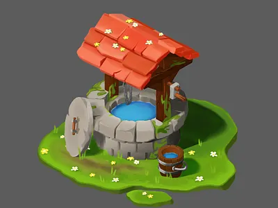The concept old well 3d art art casual game cg colorful art concept concept art illustration