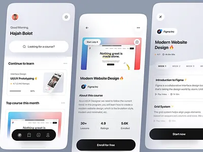 Online Course Mobile App app course design e course learning minimal minimalist mobile online online class online course ui ux