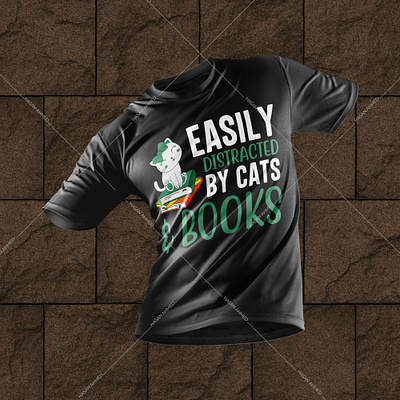 Easily Distracted By Cats And Books T-shirt Design Template book t shirts branding design bulk t shirt design cat t shirt design custom t shirt design illustration literary t shirts mobile app design reading quotes reading t shirt design reading t shirts reading t shirts for teachers t shirt book t shirt design t shirt printing t shirts for book lovers t shirts for girls t shirts funny uxdesign web design