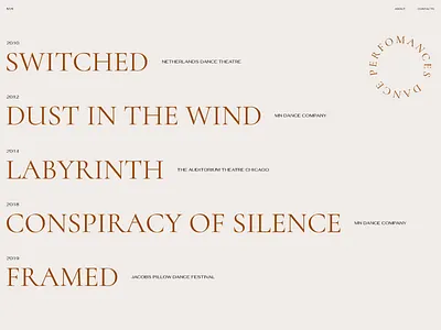 MH / Perfomances Page animation dabcer hover hover animation hover effect interaction list personal project portfolio portfolio site trendy ui design