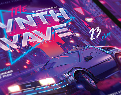 Synth Wave Party Flyer 80`s 80s back car city delorean eighties flyer future futuresynth new outrun party retro retrowave synth synthwave vapor vaporwave wave