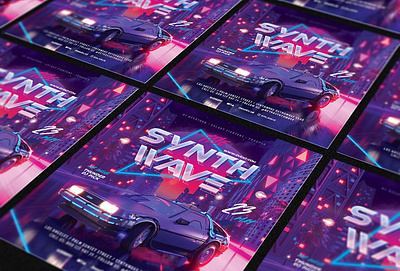 Synth Wave Party Flyer 80`s 80s back car city delorean eighties flyer future futuresynth new outrun party retro retrowave synth synthwave vapor vaporwave wave
