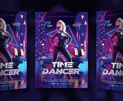 Time Dancer Synthwave Retrowave 80s 80`s 80s back city delorean eighties flyer future girl new outrun party pretty retro retrowave sexy synth synthwave vapor vaporwave