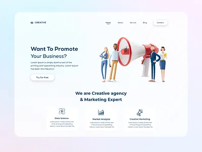 Creative Agency | A Glassmorphism Landing Page 3d 3d illustration advertising agency creative glassmorphic glassmorphism glassy homepage illustration landing page design landingpage latest marketing agency sign in trending trending ui ui design unique website design website designer