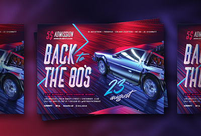 Back to the 80s Party Flyer 80`s 80s back city delorean eighties flyer future girl outrun party pretty retro retrowave sexy synth synthwave vapor vaporwave