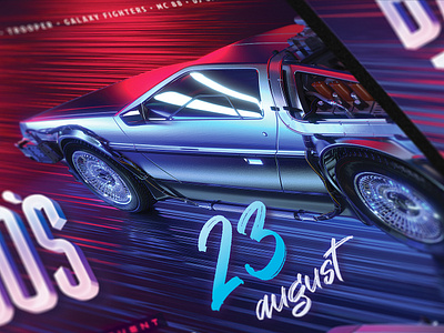 Back to the 80s Party Flyer 80`s 80s back city delorean eighties flyer future girl outrun party pretty retro retrowave sexy synth synthwave vapor vaporwave