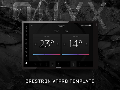 Intuitiv - Onyx VTPro Template app crestron crestron gui crestron template crestron theme crestron ui dark theme dark ui design home automation icon intuitiv ipad smart home thermostat ui user experience user interface ux