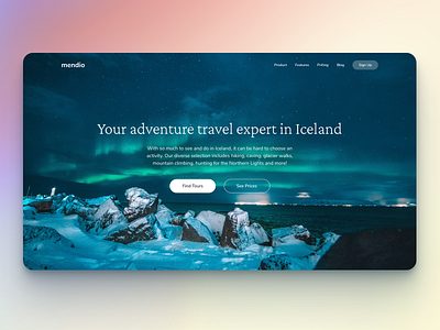 Mendio V2 - Photo Overlay Landing Page iceland landing page landingpage mendio overlay travel