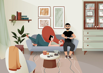 Friday afternoon activities afternoon at home boy character characterdesign design digital illustration flat friday girl home illustration playing reading vector