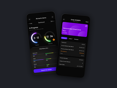 Store Management App app charts clean dark app dark theme dark ui design financial graphics ios typography ui