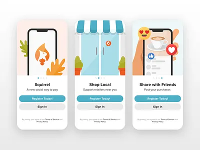 Squirrel Inro Screens android app branding clean design fintech fintech app fintech branding ios iphone mobile payment payment app payments social ui