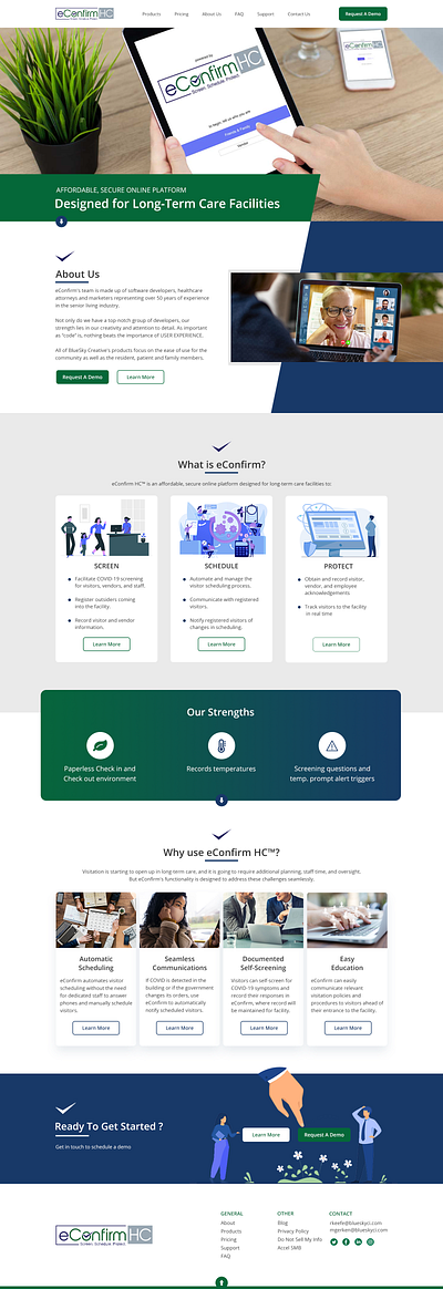 eConfirmHC: screening company website redesign design screening web