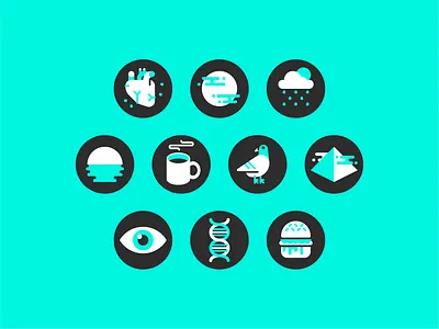 Personal Icons aeorta burger cloud coffee cup dna eye heart icon iconography illustration moon mug mystic pigeon pyramid rain reflection steam sun
