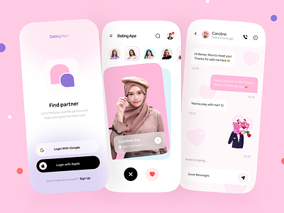 Dating App Mobile Exploration branding card chat dating dating app dating app design dating logo ios login logo love messager mobile app partner social app social network splashscreen sticker story swipe