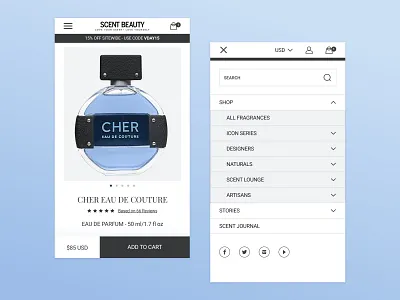 Perfume PDP & Mobile Menu design uidesign ux ux ui