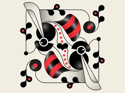 Pollination abstract design bees black geometric illustration insects patterns red trufcreative valentinesday