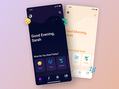 Meditation App app calm calming day meditating meditation meditation app night relaxation relaxing sounds ui ux