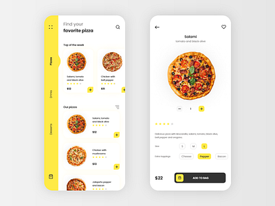 #DailyUI #043 - Food/Drink Menu 043 adobe xd app daily ui dailyui dailyuichallenge design drink food app interface menu menu design mobile mobile ui pizza pizza delivery ui ux ux design yellow