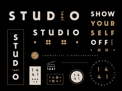Studio 1441 Logo Suite badges black and gold brand set brand suite branding dots film film studio branding logo set logo suite modern logo